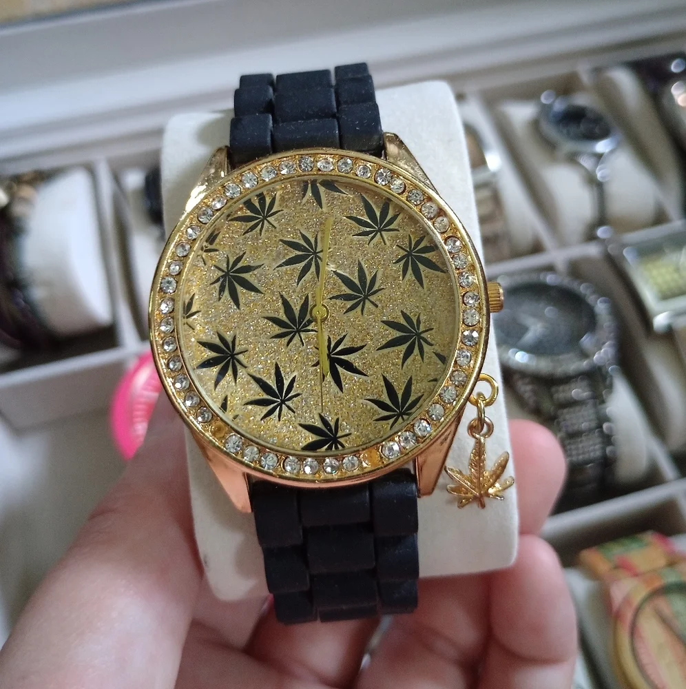 Gold and Black Leaf Pattern Watch